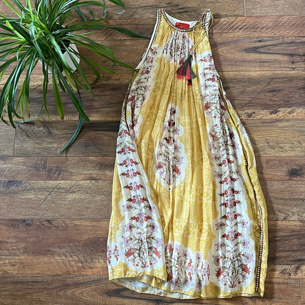 Anthropologie Bhanuni Yellow floral dress size small